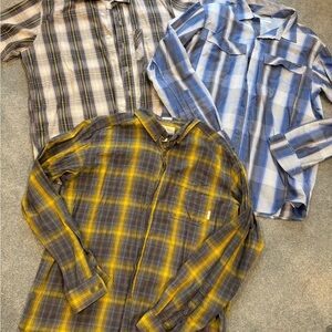 Columbia Men's Plaid Button-Up Shirt Trio in Yellow, Blue, and Gray